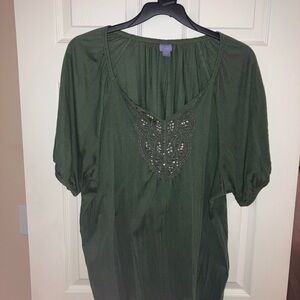 Embroidered Green Women's Top